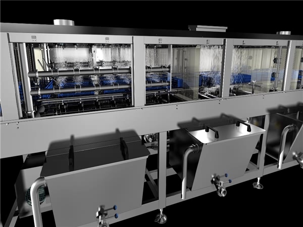 食品筐清洗機，高壓水流清洗，消毒清洗一次完成